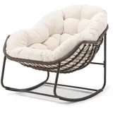 Yorbay Schaukelsessel Wohnzimmer, Rattanstuhl (mit Metallgestell & Kissen, Relaxstuhl) weiß
