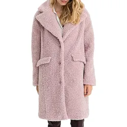 Damen Mantel lange Teddyfell-Jacke Alltags-Mantel kuscheliger Basic-Mantel 970034 Rosa - 