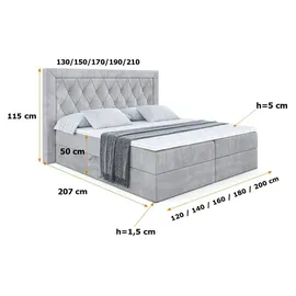 altdecor BOXBETT mit H4-Matratze und Lattenrost - NOEL - 160x200 Hellgrau