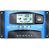 SOGTICPS MPPT Solar Laderegler 100A 12V/24V Autofocus Tracking Sonnenkollektor Laderegler mit zwei USB Anschlüssen, LCD Display, Modell: Wanderer BL912 (blau)