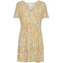 Minikleid ICHI "Minikleid IRFlorine", Damen, Gr. 40, N-Gr, beige (birch), Obermaterial: 100% Viskose CV., gemustert, casual, figurbetont mini, V-Ausschnitt, Kleider