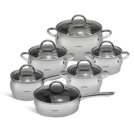 Edenberg Topfset Kochtopfset Pfanne Kasserolle 12-tlg Glasdeckel Edelstahl, INDUKTION