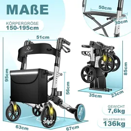 Kesser Leichtgewicht Rollator faltbar mit Sitz Schwarz