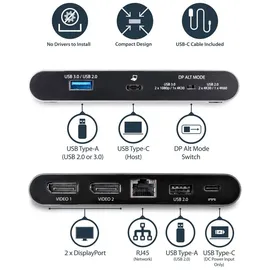 Startech USB-C Multiport Adapter - Windows® - 2 x 4K DP - 100W PD 3.0 - GbE - DP Alt Mode Switch