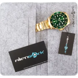 Alienwork Herren Damen Armbanduhr Quarz gold mit Edelstahl Metallarmband Kalender Datum grŸn elegant