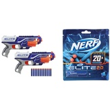 Nerf Elite Disruptor 2er-Pack – 2 Disruptor Blaster, 12 Nerf Elite Darts – 6-Dart Rotationstrommel, Schnellfeuer & Hasbro F0040EU5 Nerf Elite 2.0 20er Dart Nachfüllpackung – enthält 20 Nerf Darts