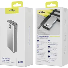allity APB-100 PD QC 22.5W 20000 mAh Quick Charge, USB LiPo USB-C®, USB-A Grau