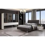 JVmoebel Schlafzimmer-Set Elegantes Schlafzimmermöbel Set in Weiß mit Glasvitrine, (4-tlg., Bett / 2x Nachttische / Kleiderschrank), Made in Europa weiß
