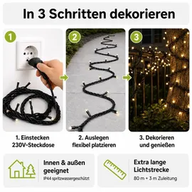 LED Universum LED-Lichterkette spritzwassergeschützt 80 m warmweiß