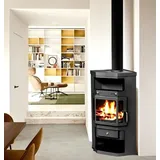 Panorama Kaminofen 9kW Holzofen 3 Scheiben 3 seitig Heizofen Ofen Kamin 56320 - Schwarz