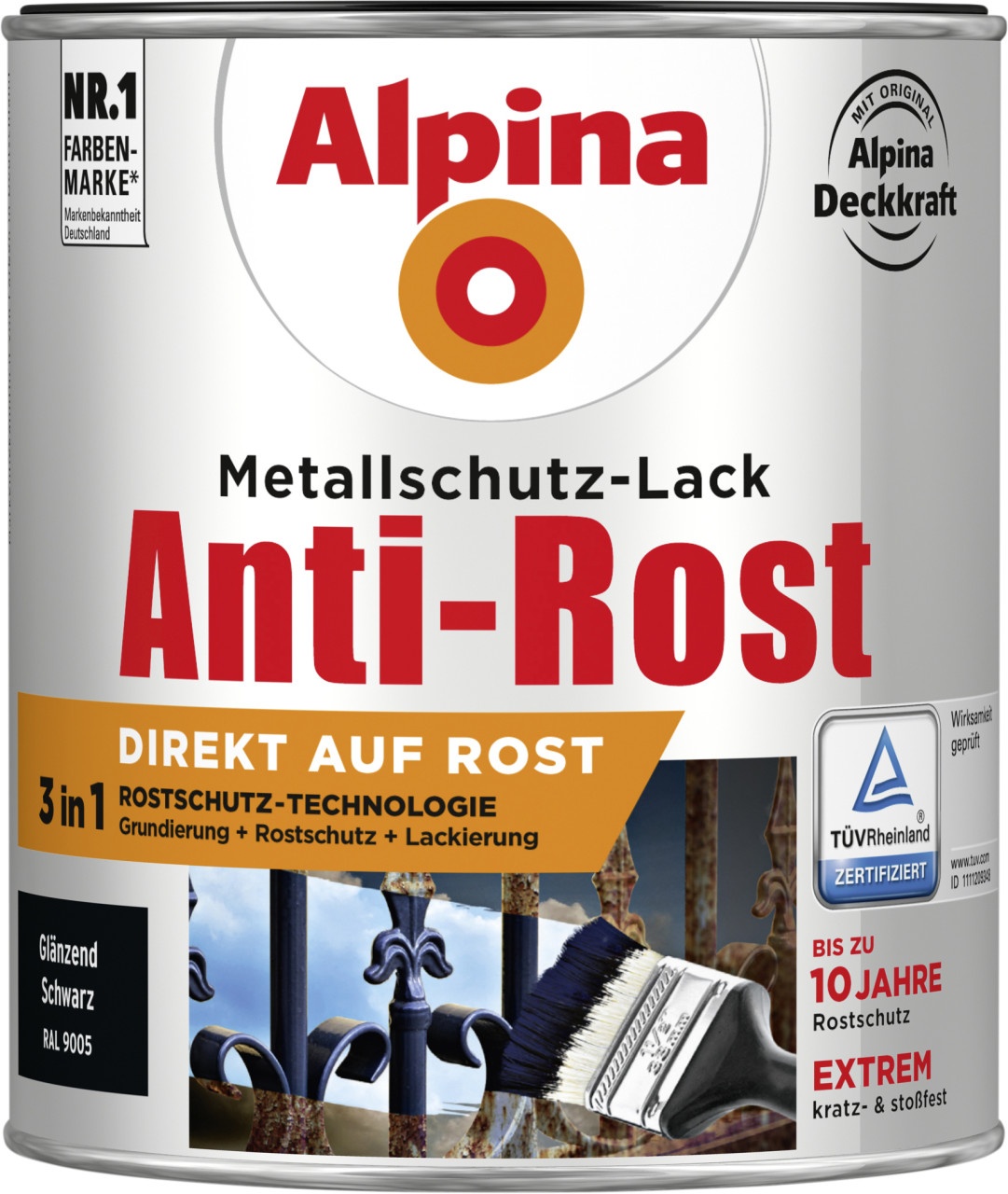 Alpina Metallschutz-Lack Anti-Rost 750 ml schwarz glänzend