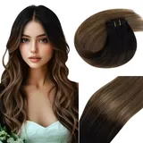 Vivien Tressen Echthaar Extensions Braun Tressen Extensions zum Einnahen Schwarz Balayage Dunkelbraun mit Aschblond Echthaar Tressen Extensions 35cm 80g #1B/4/18