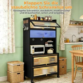 Costway Küchenschrank hoch, mit Rollen, Schwarz