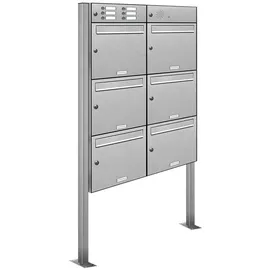 AL Briefkastensysteme 6 Fächer Premium Edelstahl Stand Briefkasten Anlage mit Klingeln, Post A4 modern, robust, wetterfest, Artikelnummer: 331V6S2KS