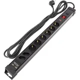 Steckerleiste 6 Schuko Steckdosen Typ F mit Überspannungsschutz + 2 Stecker Typ C + 2xUSB 5m Schwarz