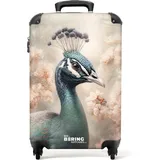 NoBoringSuitcases.com Handgepäck Koffer, Reisekoffer, Reisetasche mit Rollen, Hartschalenkoffer, Trolley Handgepäck, Koffer Handgepäck, Trolley, Handgepäck 55x40x20 cm (Nahaufnahme Pfau - Rosa)