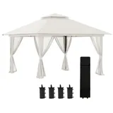 Faltpavillon 4x4 M Mit 4 Netzvorhängen, Höhenverstellbar, Uv-schutz, Doppeldach, Tragetasche, Cremeweiß Für Garten & Veranstaltungen  on-site