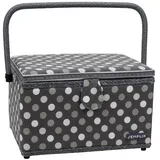 SEMPLIX Nähkorb Größe L, Polka Dots Anthrazit/Grau (30,5x22,5x19cm), Nähkästchen im frechen Punktedesign, Naehkasten in 5 trendigen Farben