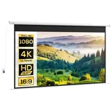 Homcom Beamer-Leinwand Elektrisch 266 x 149 cm 16:9 Projektionsleinwand mit Fernbedienung, Filmleinwand für Heimkino, Präsentation, Metall, Weiß