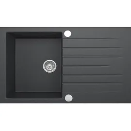 Homeline Granitspüle Küchenspüle Granit Siphon Einbauspüle Spülbecken Spüle Granit 76x45 Schwarz - Schwarz