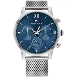 Tommy Hilfiger Multi Zifferblatt Quarz 44 mm Edelstahlgehäuse silber Edelstahl-Mesh-Gliederarmband blau M
