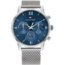 Tommy Hilfiger Multi Zifferblatt Quarz 44 mm Edelstahlgehäuse silber Edelstahl-Mesh-Gliederarmband blau M