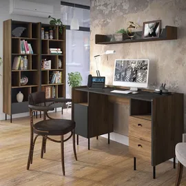 beautysofa | Schreibtisch PIANO | mit Tür, 2 Schubladen und Ablagen | Computertisch | Bürotisch | Arbeitstisch | Schwarz und Nussbaum | Modern Stil - Schwarz/Braun