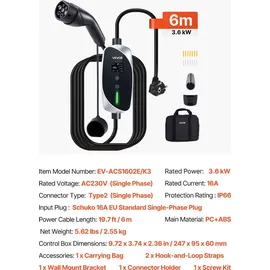 Vevor Mobile Wallbox Typ 2 3,6 kW mit Ladekabel 6 m