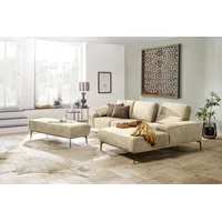 Ecksofa W.SCHILLIG "run, Designsofa mit tollem Sitzkomfort, L-Form", beige (sahara s37), B:299cm H:88cm T:178cm, Longlife Xtra-Leder Z73: Naturwalkleder der Luxusklasse aus den erlesensten Rohhäuten. Hautstärke 1, 1 u2013 1, 3 mm, ROHLEDER Jacquard-Flachgewebe Q2 W60 (63% Polyester, 37% Polyacryl), ROHLEDER Chenille-Flachgewebe Q2 W77 (68% Polyacryl, 32% Polyester), Stoff S37 (100% Polyester), Sofas, mit Holzsockel, Füße in Bronze pulverbeschichtet, Breite 299 cm