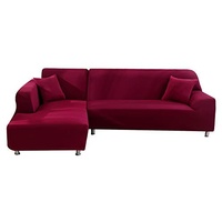 ele ELEOPTION Sofa Überwürfe elastische Stretch Sofa Bezug 2er Set 3 Sitzer für L Form Sofa inkl. 2 Stücke Kissenbezug (Weinrot)