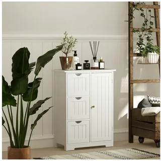 Homcom Badezimmerschrank Badschrank schmal mit Schublade, verstellbaren Regalen und Schrank, Toilettenschrank Beistellschrank Nischenschrank für Badezimmer, Wohnzimmer 60 x 30 x 80 cm Weiß