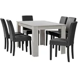 [en.casa] Esstisch Eiche weiß mit 6 Stühlen dunkelgrau Kunstleder gepolstert 140x90 Essgruppe Esszimmer - Weiß