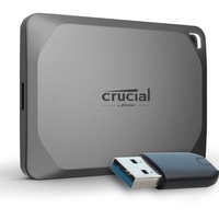 Crucial X9 Pro 4TB Portable SSD Festplatte mit USB-A Adapter, bis zu 1050MB/s Lesen/Schreiben, , Wasser- und Staubgeschützt (IP55), Externe SSD, USB-C 3.2 - CT4000X9PROSSD902