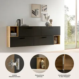 Möbel Boss xonox.home – Wohnkombination The One 176x97x34 cm Artisan Oak Basalt – Wandkombination mit 4 Klappen – 10 Fächer bieten reichlich Stauraum - EIN natürliches Design mit modernem Basalt-Ton