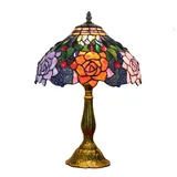 Hobaca 12 Zoll Buntglas Rose Tiffany Tischlampe Art Dekorative Weinlese Nachttischlampe Elegant Schlafzimmer Lampe für Wohnzimmer Studie Schlafzimmer