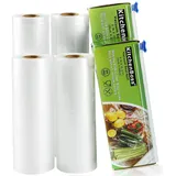 KitchenBoss Vakuumbeutel für Lebensmittel, 4 Rollen, 15 cm x 5 m und 20 cm x 5 m, insgesamt 20 m, Lebensmittel-Vakuumrollen mit 2 Schneidboxen (keine Schere mehr), BPA-frei, für Vakuumierer