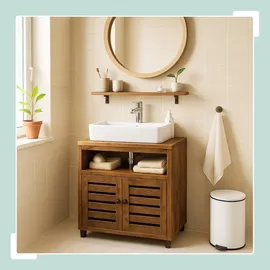 Relaxdays Waschbeckenunterschrank 3 Fächer 60 x 63 x 30 cm Braun