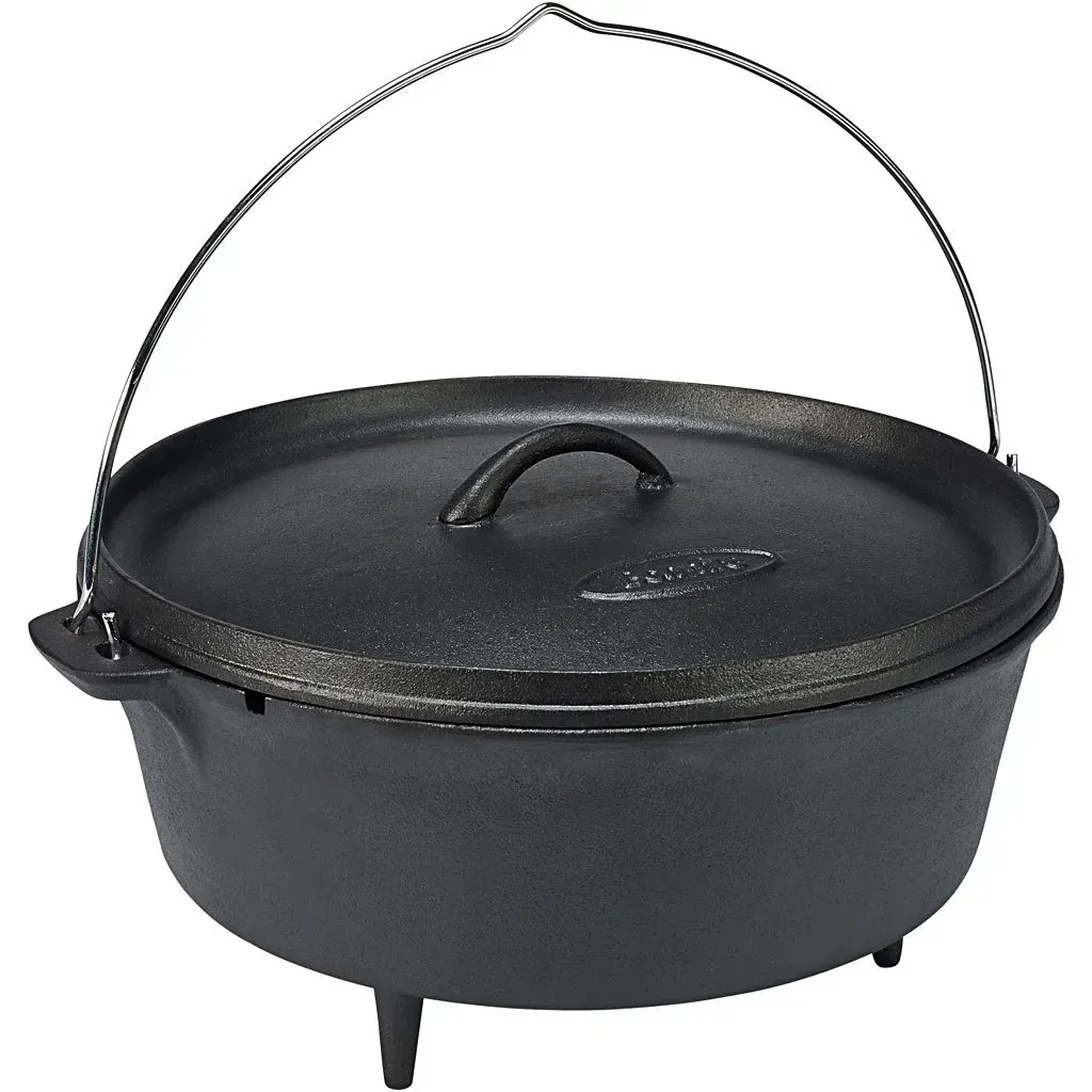 Gusseisentopf 5,5 L mit Deckel schwarz - Ideal fürs Outdoor-Kochen, gleichmäßige Wärmeverteilung - Bon-fire Feuertopf