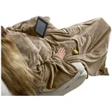 Xxl TV-Decke Ärmeldecke Kuscheldecke Wohndecke mit Ärmeln und Fuß- + Handytasche Taupe