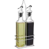 Relaxdays Essig und Öl Spender 2 in 1 mit Ausgießer Glas 2 x 250 ml transparent 29 x 11 x 6 cm
