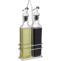 Relaxdays Essig und Öl Spender 2 in 1 mit Ausgießer Glas 2 x 250 ml transparent 29 x 11 x 6 cm