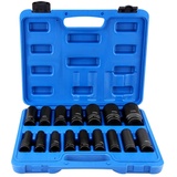 16-Teilig Schlagschrauber Nüsse Set, Impact Wrench Set Mit 1/2 Zoll Antrieb, Sechskant Nüsse 10mm-32mm Steckschlüssel Satz Mit Werkzeugkasten, Kraft Steckschlüssel Einsatz Satz