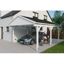 Einzelcarport SKANHOLZ "Fichtelberg", weiß, H: 379cm, Carports, mit schwarzen Schindeln