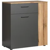 trendteam Kommode Sideboard grau Eiche Wohnzimmer Esszimmer Anrichte mit Staboptik Esteban 80cm