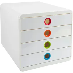 Exacompta 314398D 1x Schubladenbox POP-BOX mit 4 geschlossenen Laden - Weiss/Harlekin