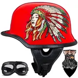 SYEBVTQ Vintage Deutsche Motorrad Halbhelme Halbschalenhelm Mit ECE Genehmigt Brain-Cap mit Sonnenbrille Schnellverschluss Schnalle, Jethelm Retro, Chopper Helm, Scooter-Helm
