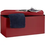 Relaxdays Faltbare Sitzbank 38 x 76 x 38 cm HxBxT, 2-Sitzer m. Stauraum, Kunstleder Sitzhocker bis 300 kg, dunkelrot