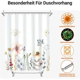 lerores Duschvorhang Blumen 180 x 200 cm wasserabweisend