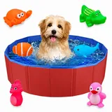Faltbar Hundepool,Schwimmbad für Hund,Hunde Planschbecken für Haustiere,Faltbarer PVC Hundepool für Kleine Hunde,Schwimmbecken mit 6 Wasserspielzeug,Mini Pool für Katzen,50×8 cm, 1 Stück