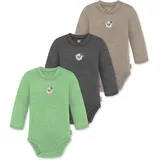 Normani Outdoor Sports 3er Pack Baby Merino Langarmbody „Tuai" in Beige/Anthrazit/Grün | Gr.: 86